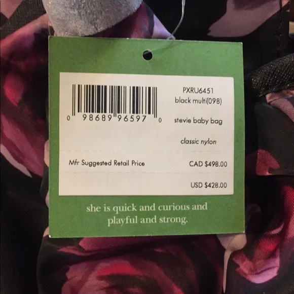 Kate Spade Classic Purple Floral Nylon Stevie Baby Bag NWT